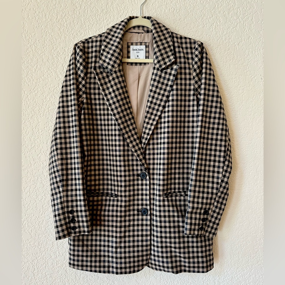 Social Tourist Black and Tan Blazer Check Pattern